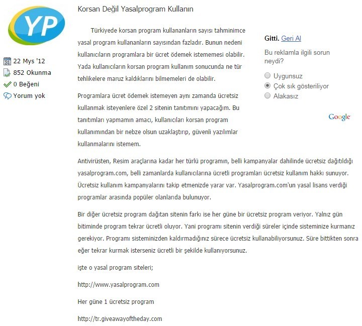 korsan değil yasal program