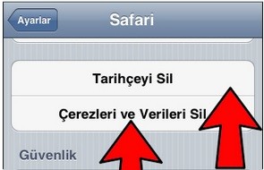 safari çerez sil
